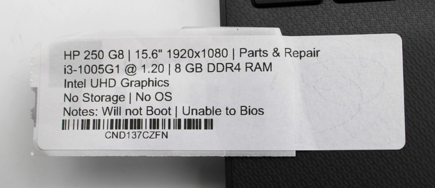 HP 250 G8 i3-1005G1@1.2GHz 8GB DDR4 NO STORAGE OR OS *PARTS/REPAIR* READ