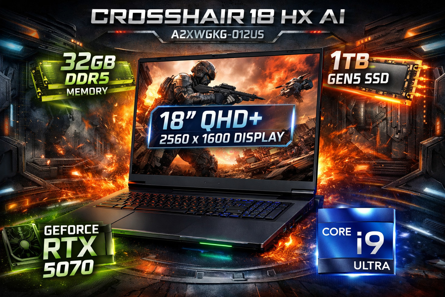 MSI Crosshair 18 HX AI 18″ Intel Ultra 9 275HX Nvidia RTX 5070 32GB DDR5 1TB SSD