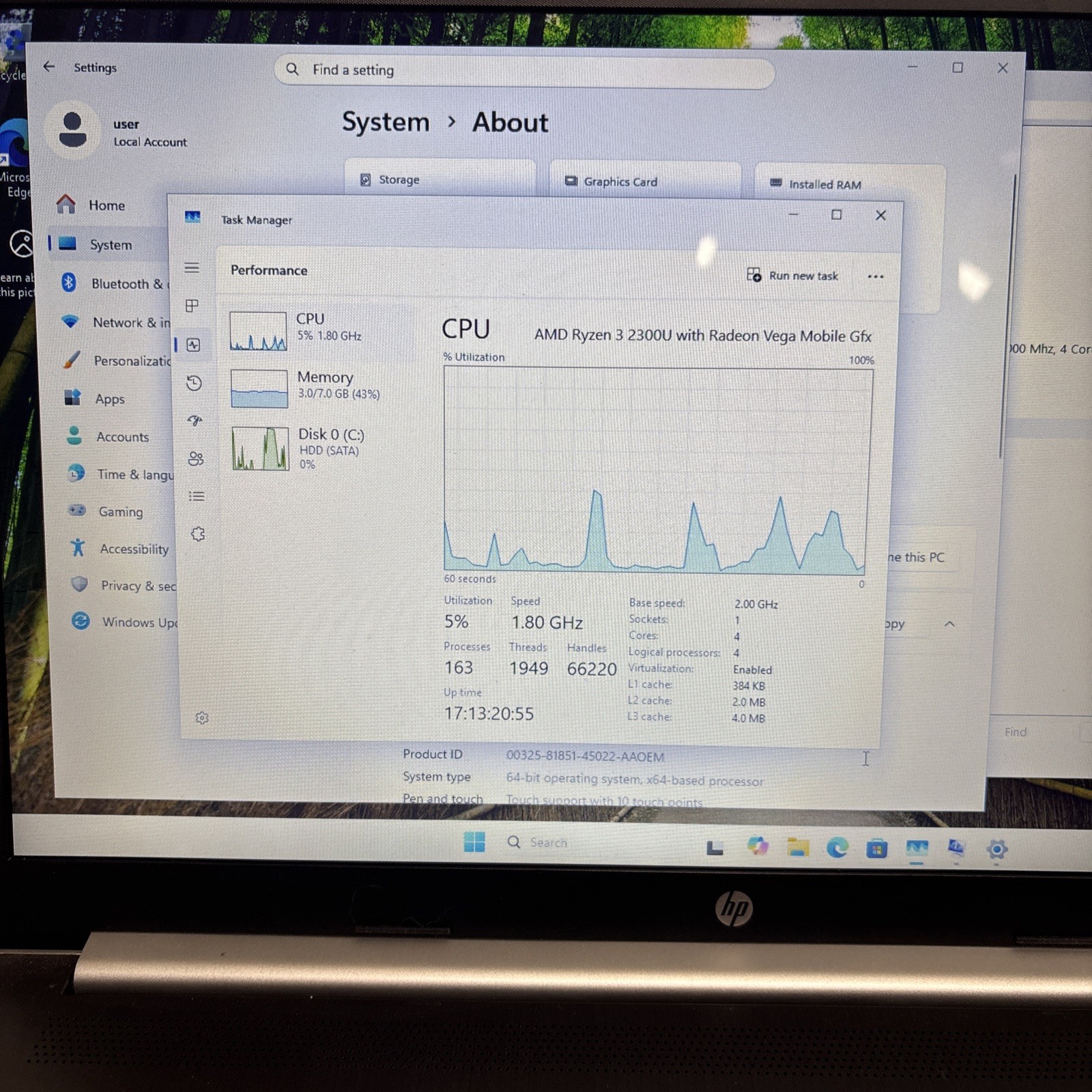 HP 17-ca0xxx AMD Ryzen 3 2300U 2.00GHz 8GB RAM 1TB HDD Win 11 Home