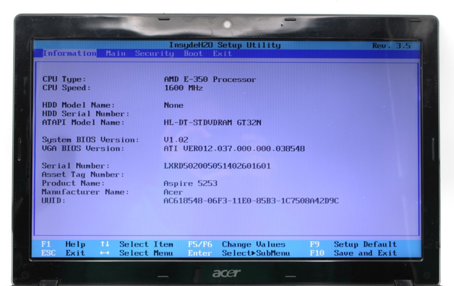 Acer Aspire 5253 AMD Fusion E-350@1.6GHz 2GB DDR3 NO STORAGE/OS *USED/TESTED*