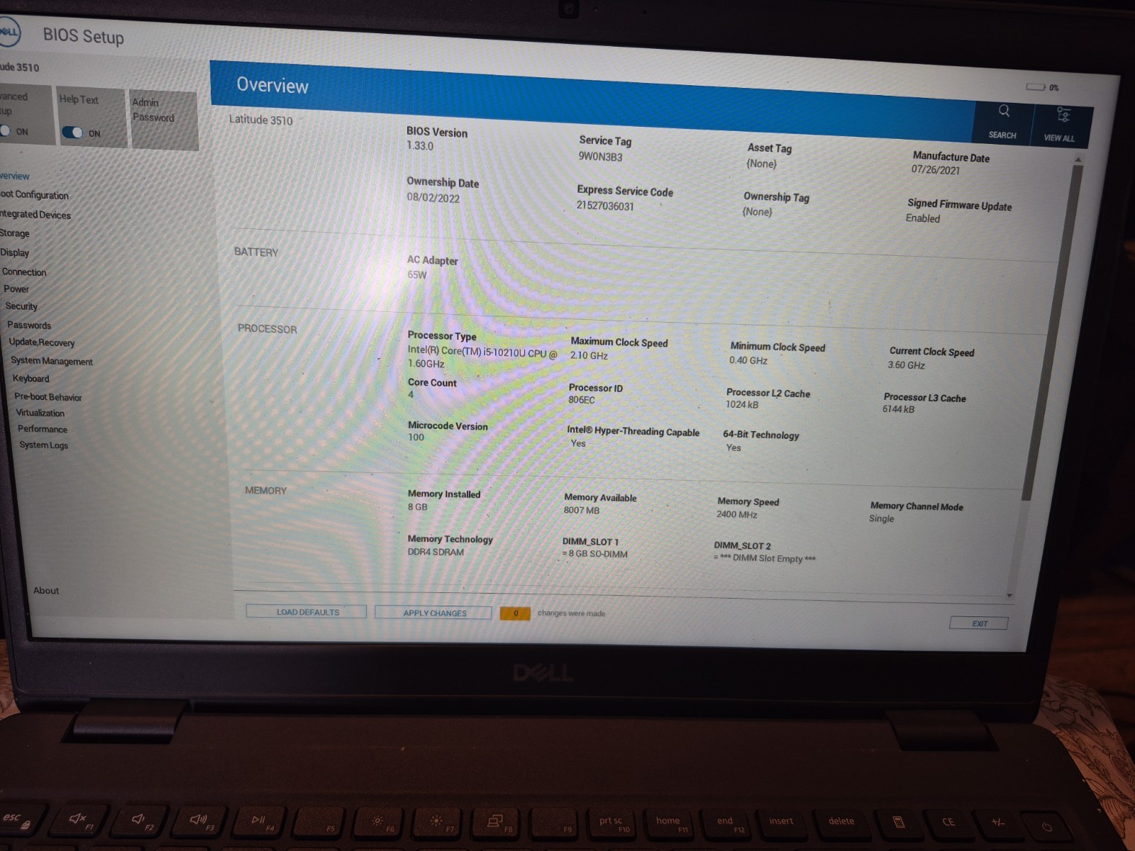 DELL LATITUDE 3510 i5-10210U @ 1.60GHz, 8GB RAM, NO HDD/OS