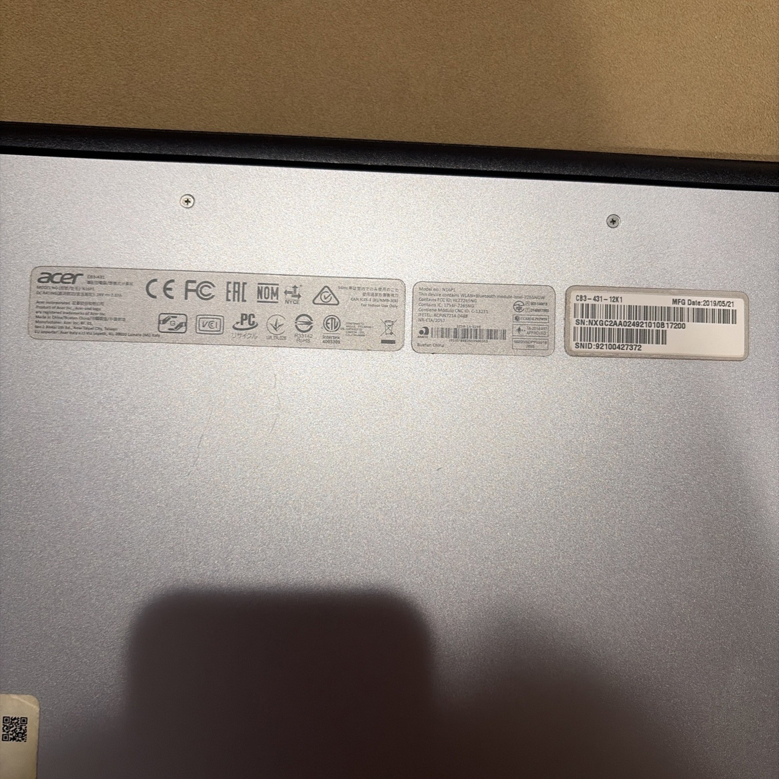 Acer Chromebook 14″ CB3-431-12K1 32GB N16P1 Silver works (no charger)🔥🔥🔥