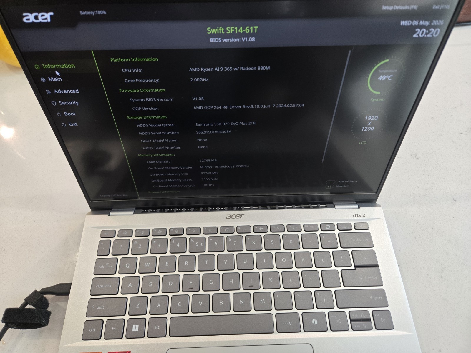 Acer Swift 14 +AI | AMD Ryzen AI 365 Radeon 880M Touchscreen 32GB 7500 ddr5 2TB