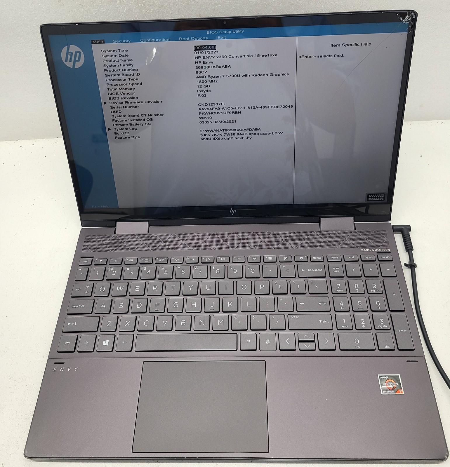 HP Envy x360 15-ee1083cl 15.6″ Laptop AMD Ryzen7 5700U 12GB Ram No HD/OS (FL)