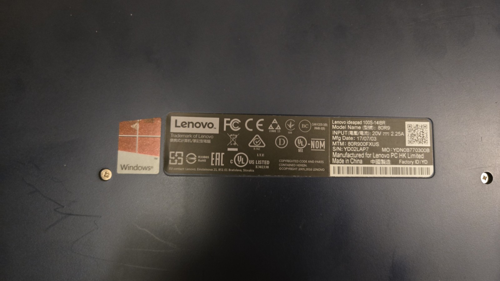 Lenovo IdeaPad 100S 14″ 100s-14ibr windows 10 home, Intel CPU N3060@1.60GHz 32GB
