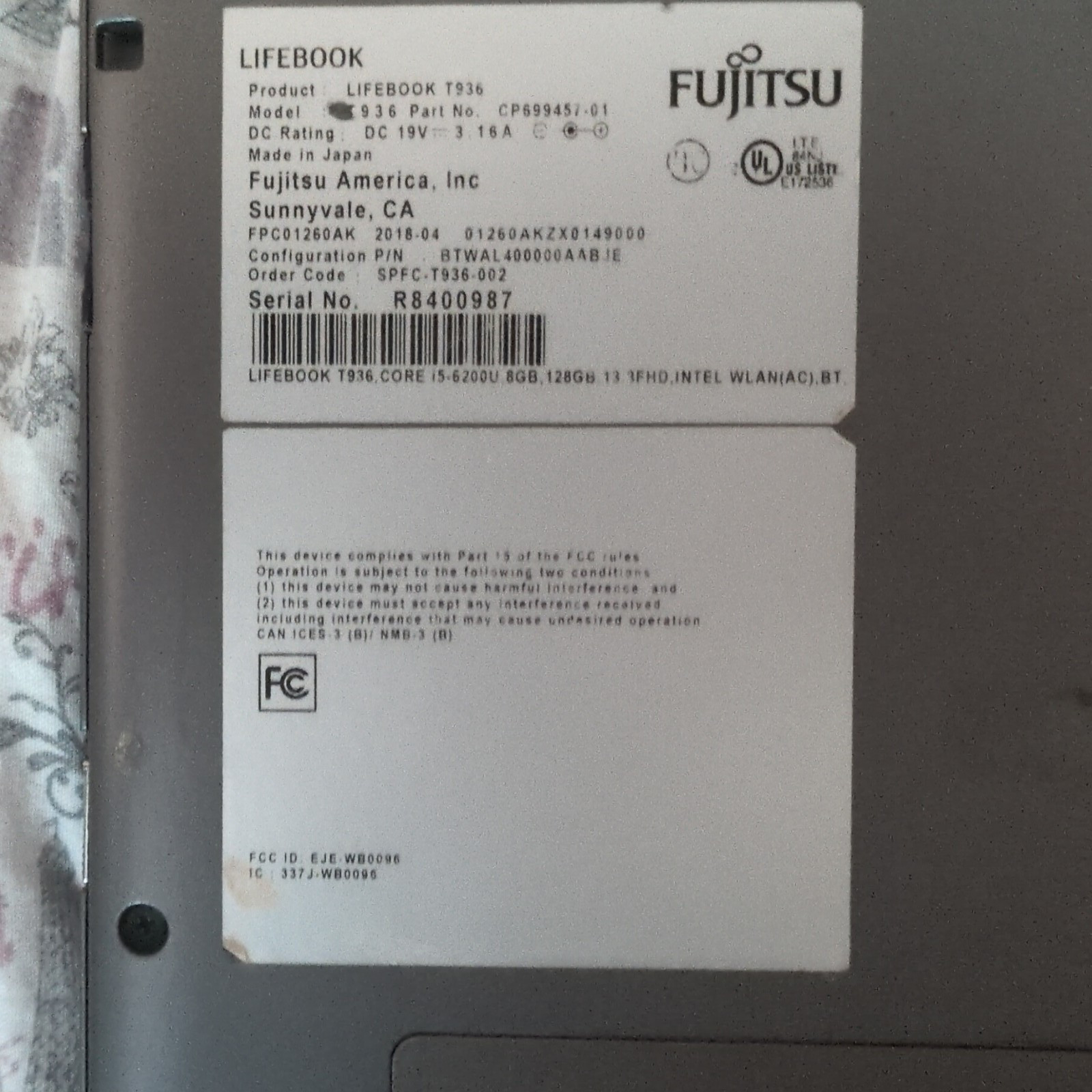 Fujitsu LIFEBOOK T936 13.3″ Touch i5 1.60GHz 8GB 256GB SSD FHD