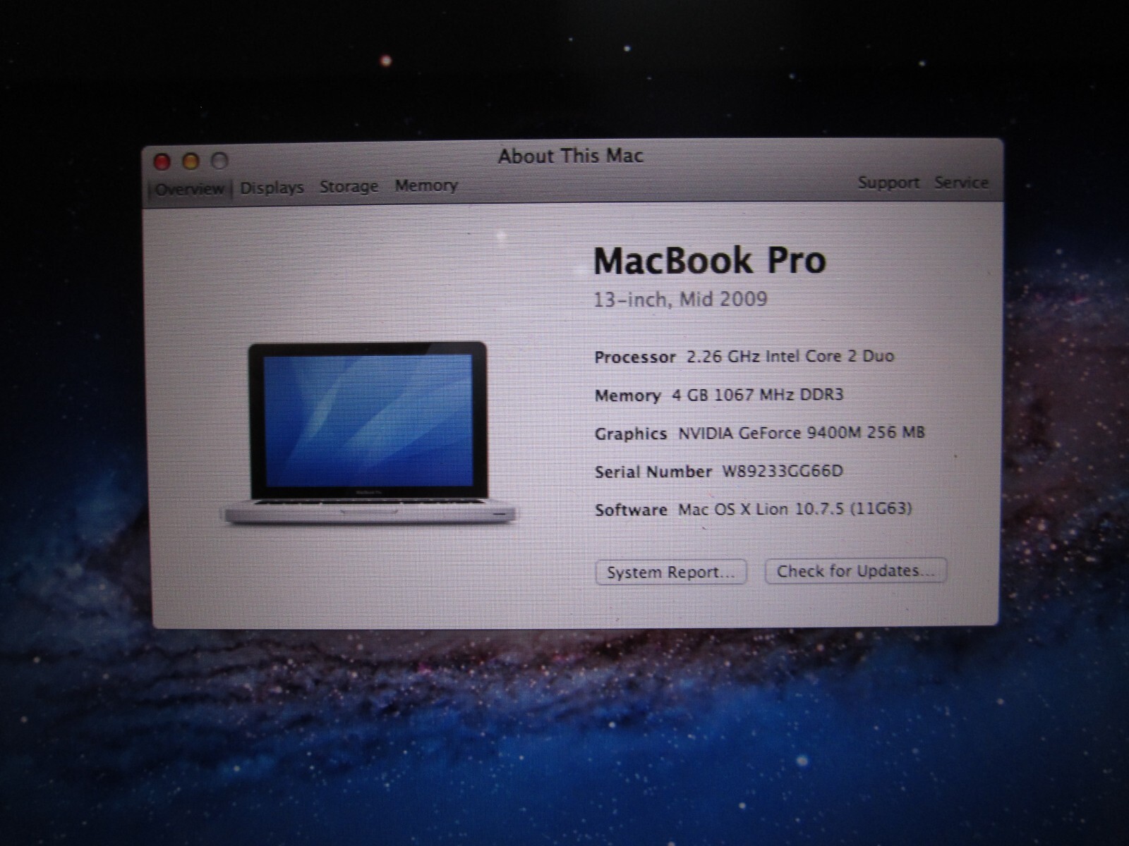 MacBook Pro 13 inch Mid 2009 4GB RAM 256GB SSD SuperDrive OSX 10.7.5 Lion