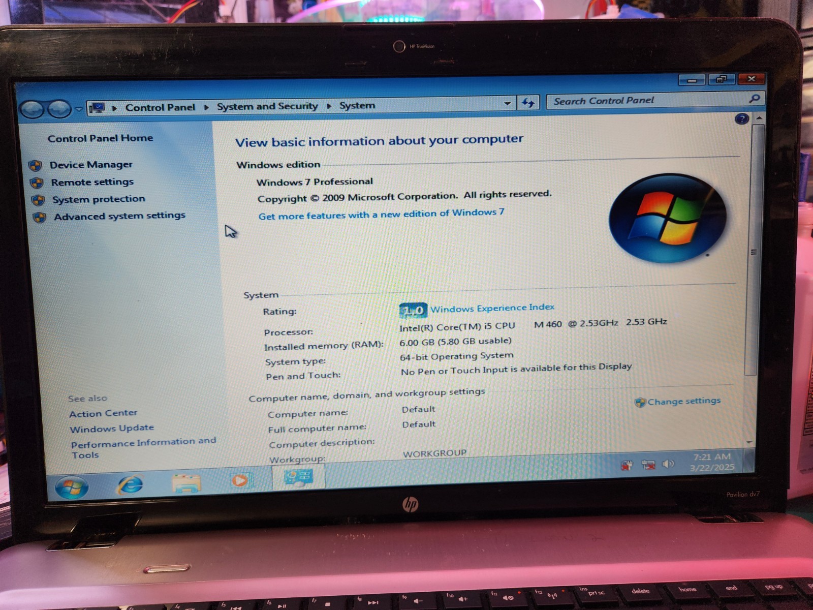 HP Laptop dv7, i5, 6MB ram, Win7Pro, **USED**