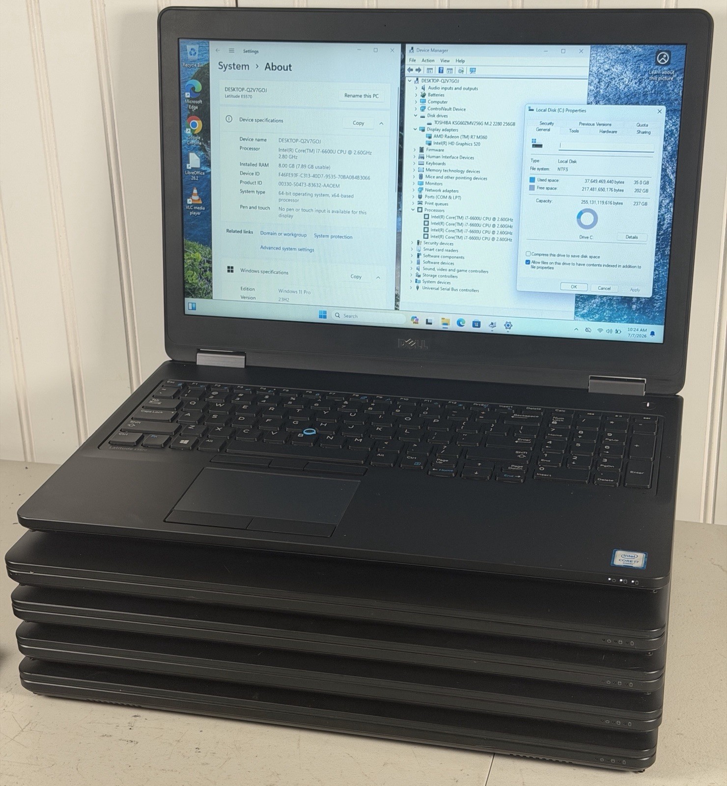 Lot of 6 Dell Latitude E5570 i7 8GB RAM 256GB SSD Radeon R7 Win11P No Chargers