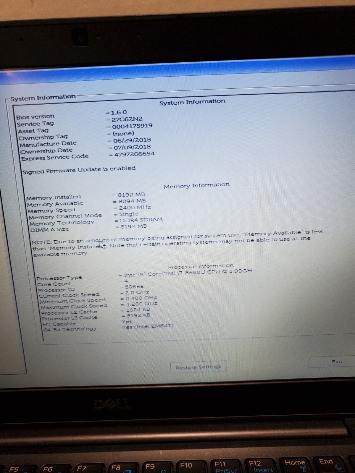 Dell Latitude 7290 12.5” i7-8650U 1.9GHz 8GB 256GB SSD Win11 NO BATTERY! #69