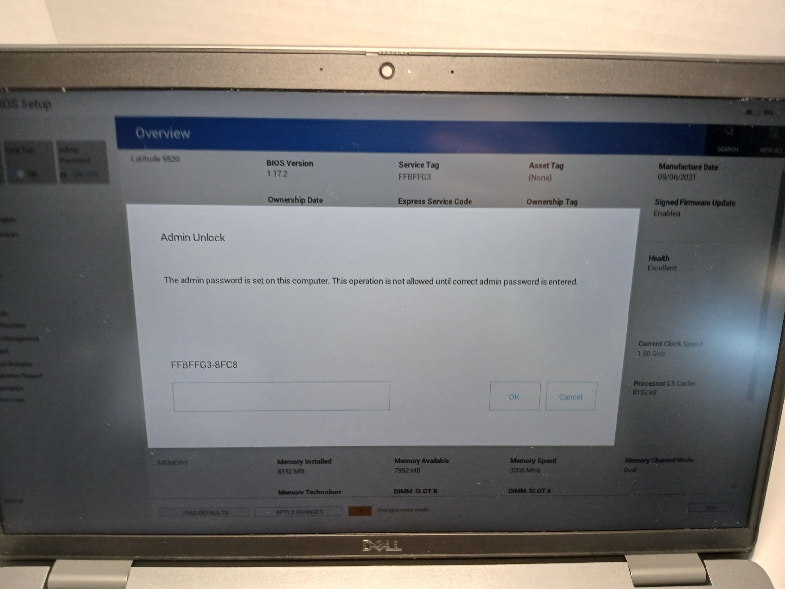 Dell Latitude 5520 15.6″ i5-1145G7 2.6GHz 8GB RAM NO SSD NO OS! BIOS PW! #97