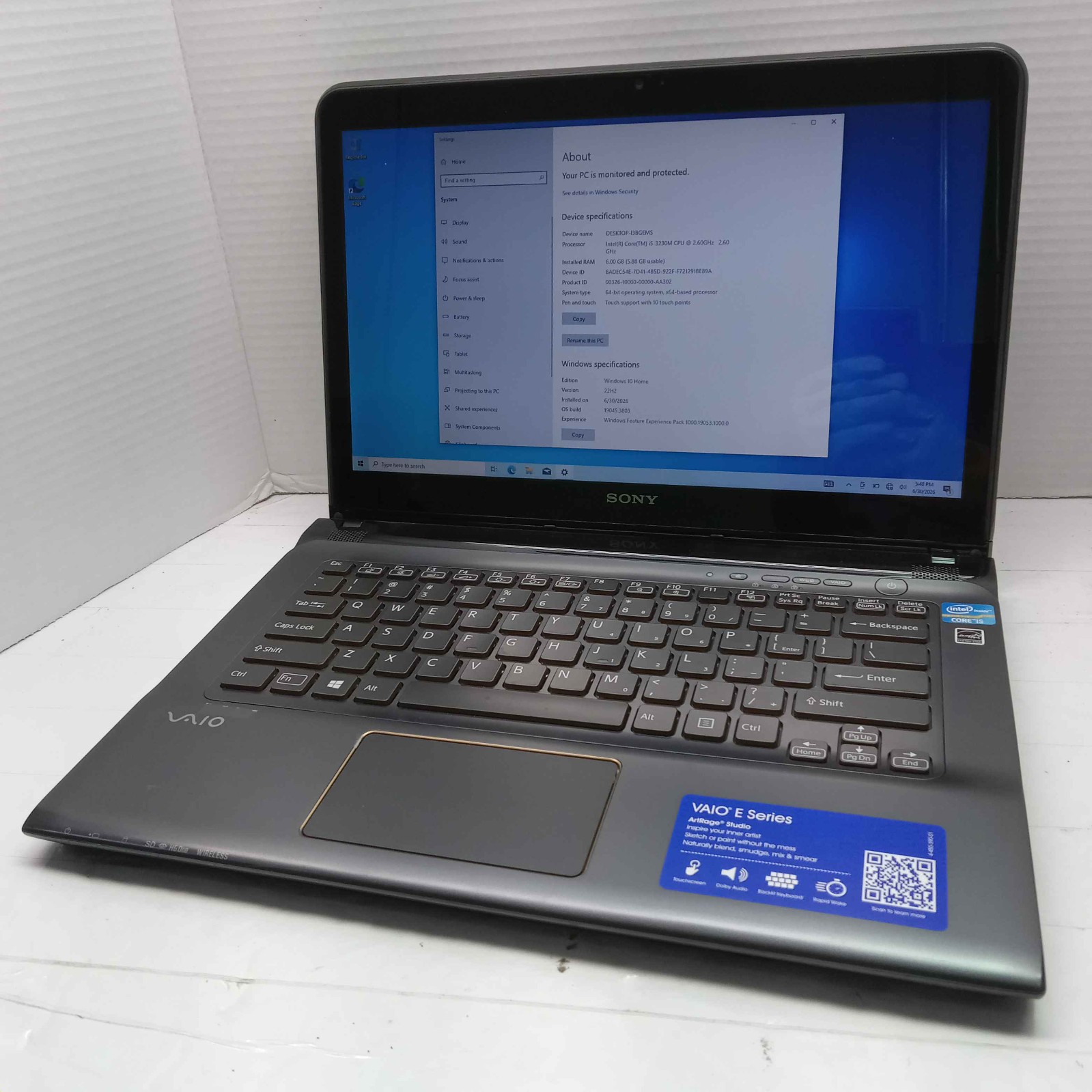 Sony VAIO SVE14A35CXH 14″ Touchscreen Laptop i5-3230M 6GB RAM 750GB HDD Win10 ^