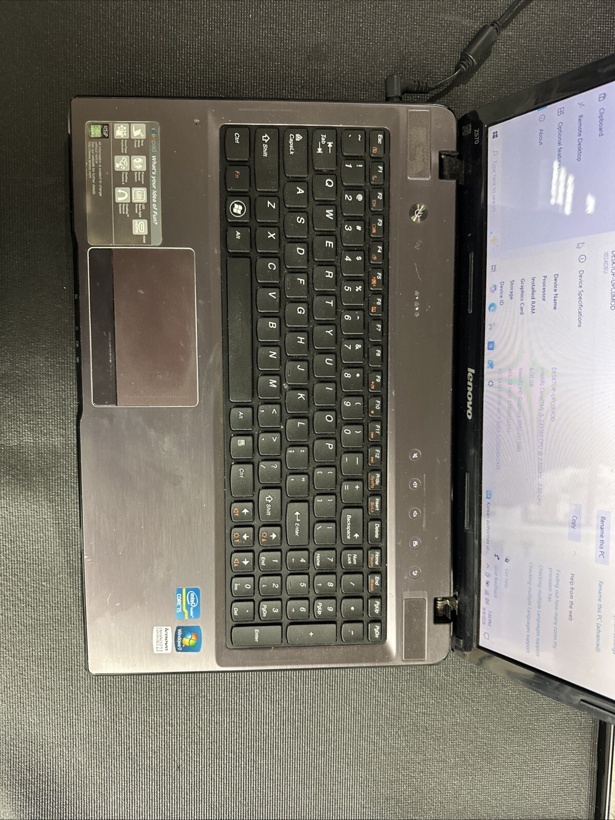 Lenovo IdeaPad Z570 Laptop Intel Core i5-2450M 6GB Ram (damaged) Read