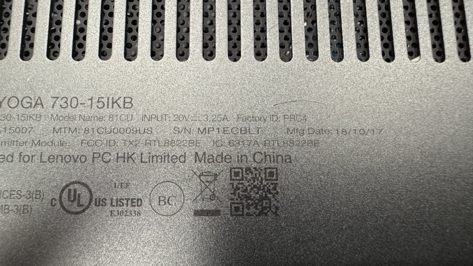 Lenovo Yoga 730-15IKB SMP1ECBLT (Grade C)