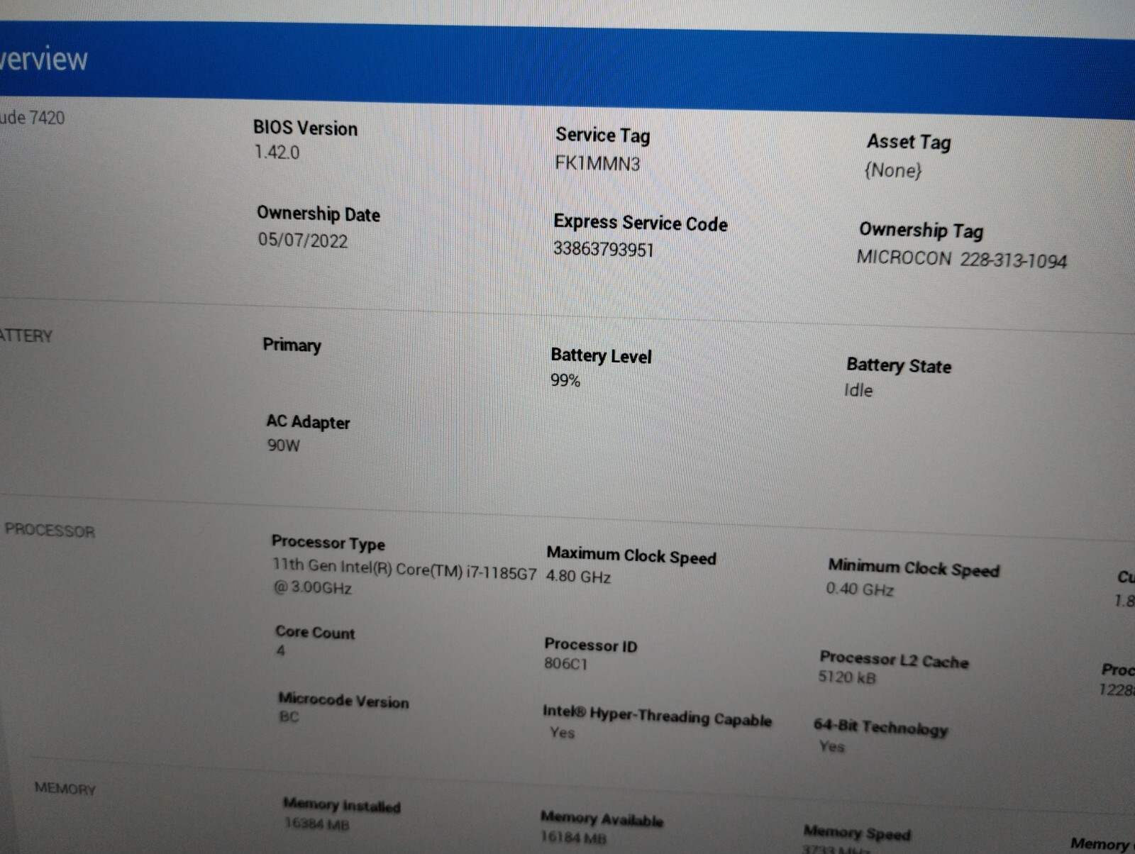 Dell Latitude 7420 14″ FHD 400nits Intel I7-1185G7 16GB RAM Fast 512gb SSD W11Pr