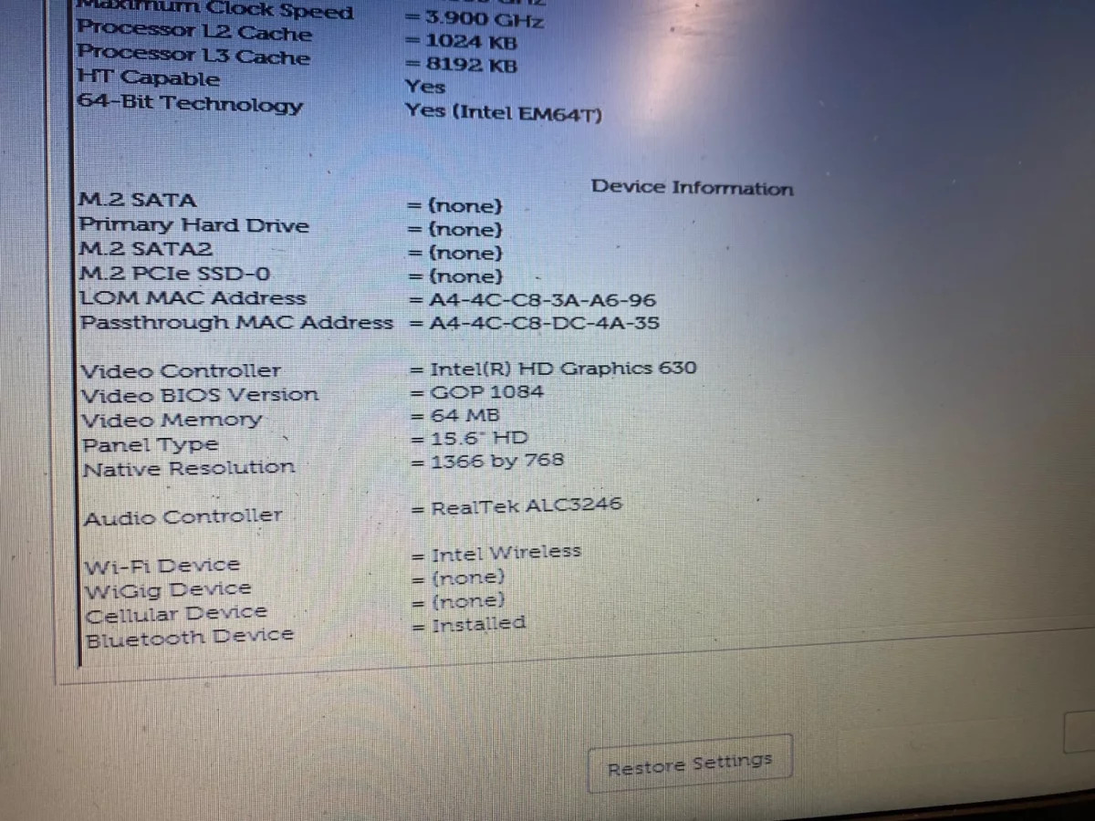 Dell Latitude 5580 i7-7820HQ 8GB RAM No SSD For Parts/Repair