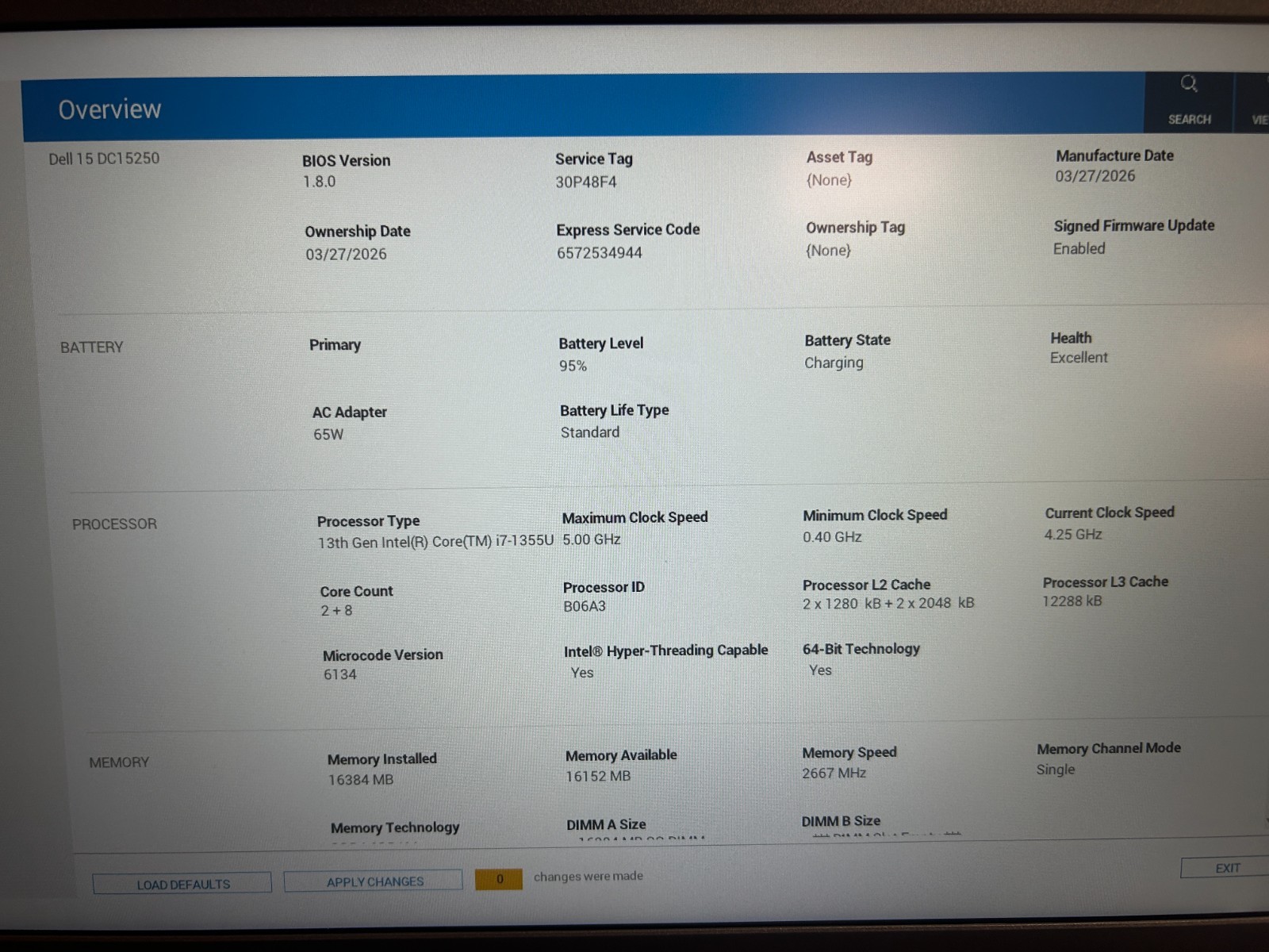 DELL 15 DC15250 H5YXJ, Intel Core i7-1355U, 1.70 GHz, 16 GB RAM, 1 TB M.2