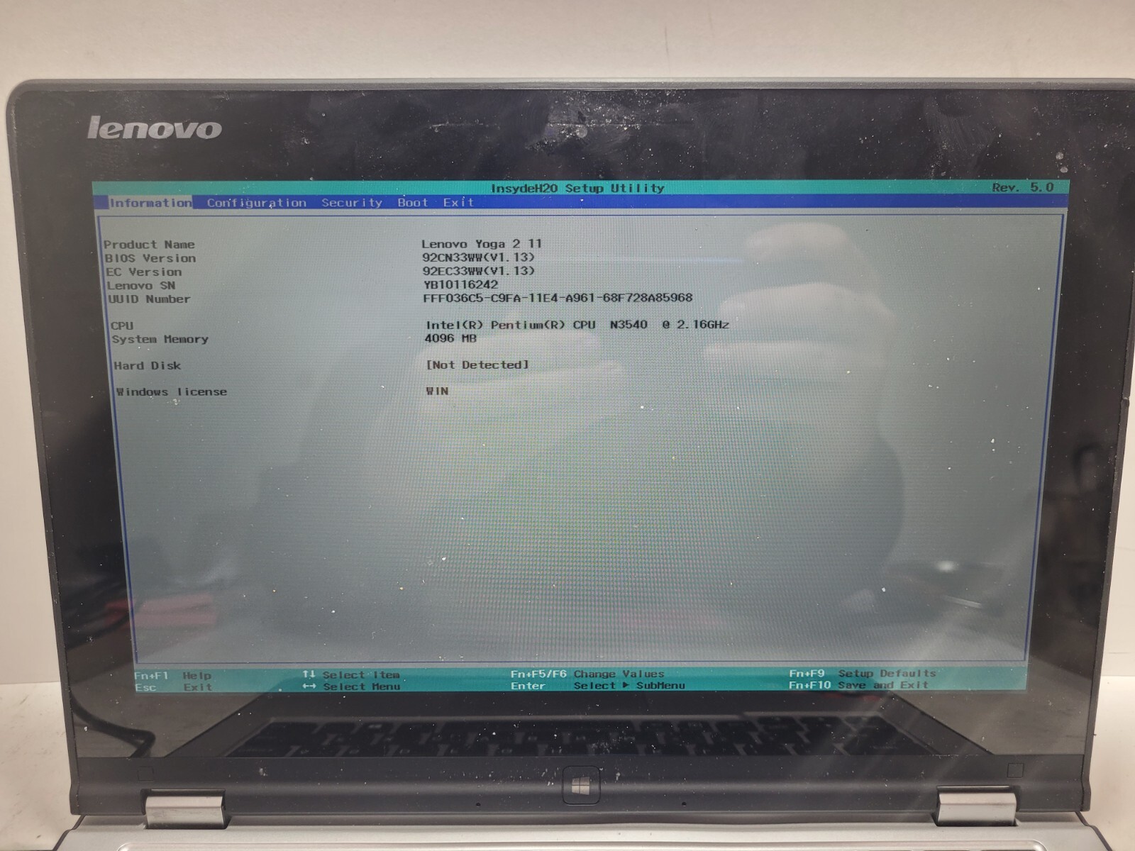Lenovo yoga 2 11 w/Pentium N3540, 4GB RAM Laptop for Parts/Repair #0157