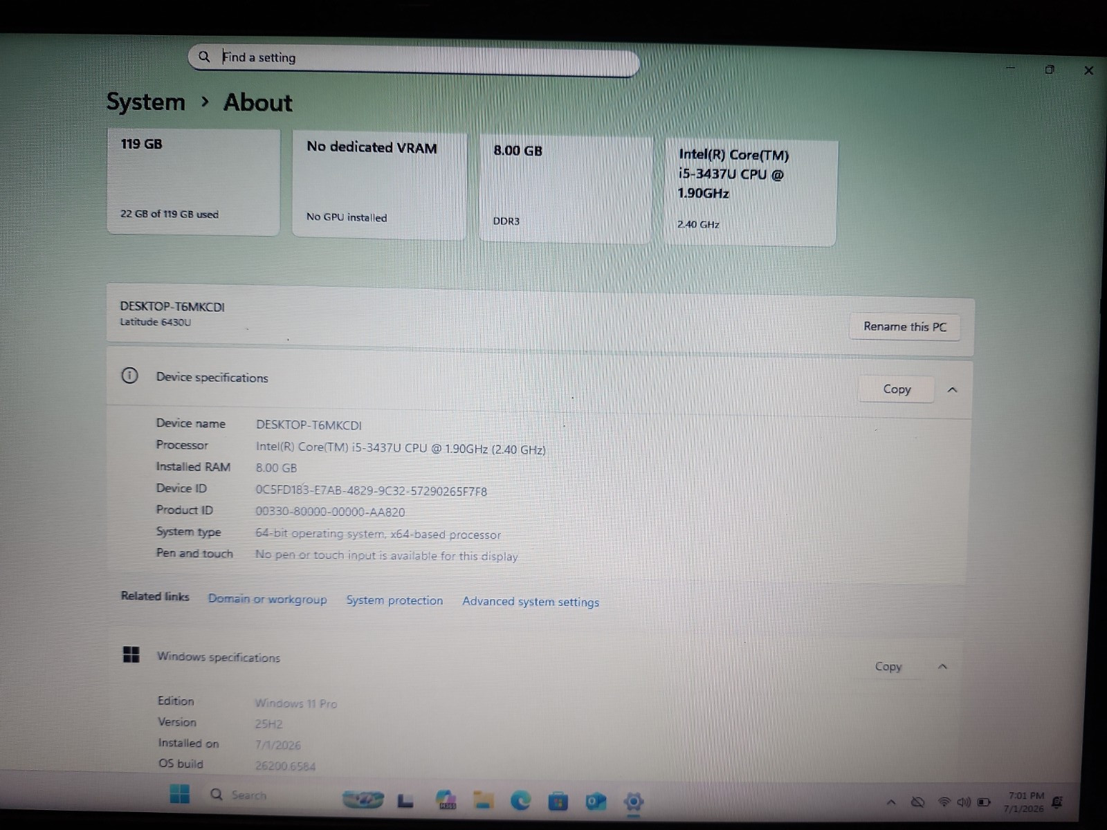 Dell Latitude 6430u i5-3437 1.9Ghz 8GB 120GB HDD 14″ HDMI/VGA/Charger/Win11/Bat