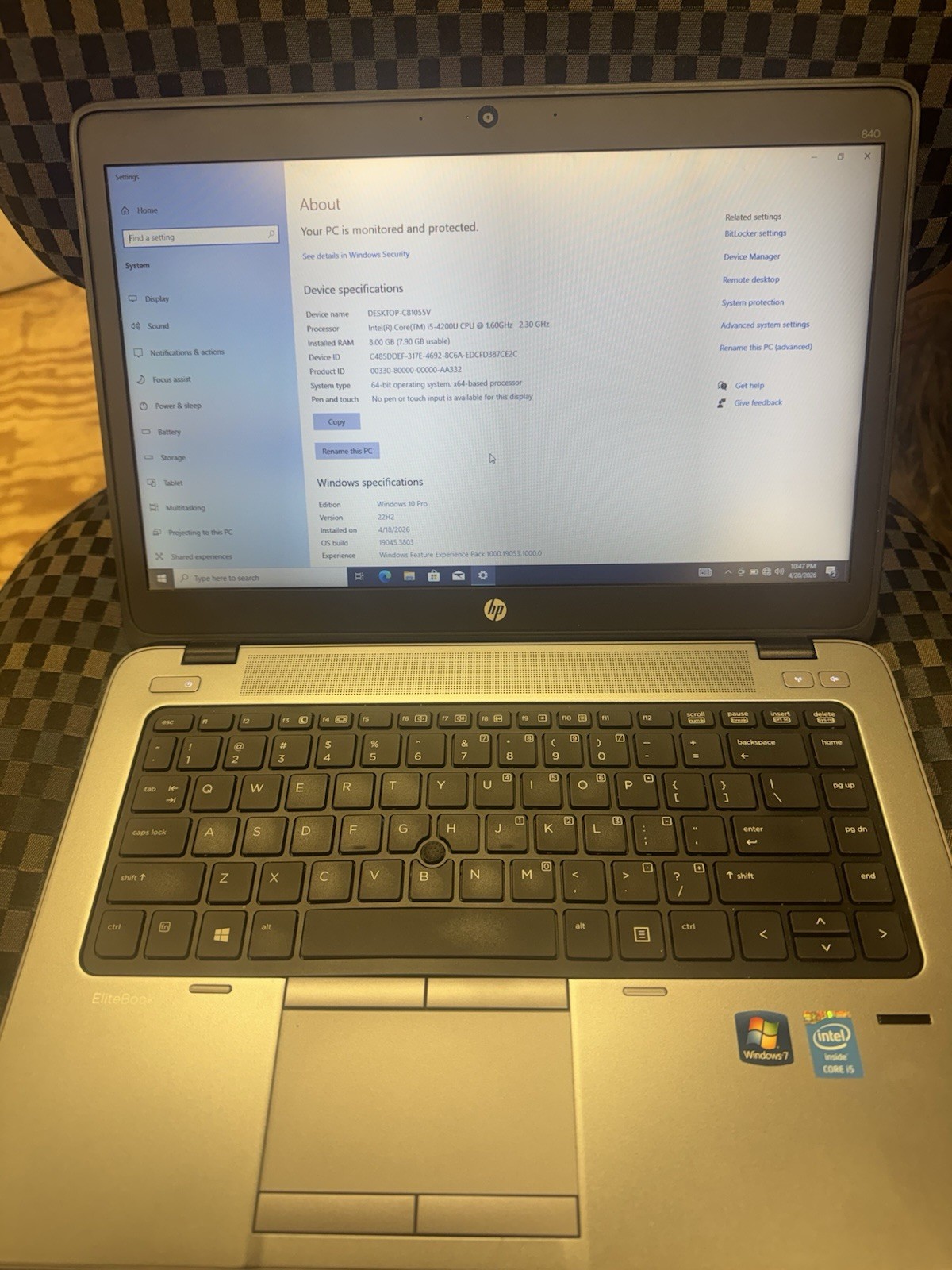 HP EliteBook 840 14″ i5-4200U 1.60GHz 8GB 500GB Win 10 Pro Silver