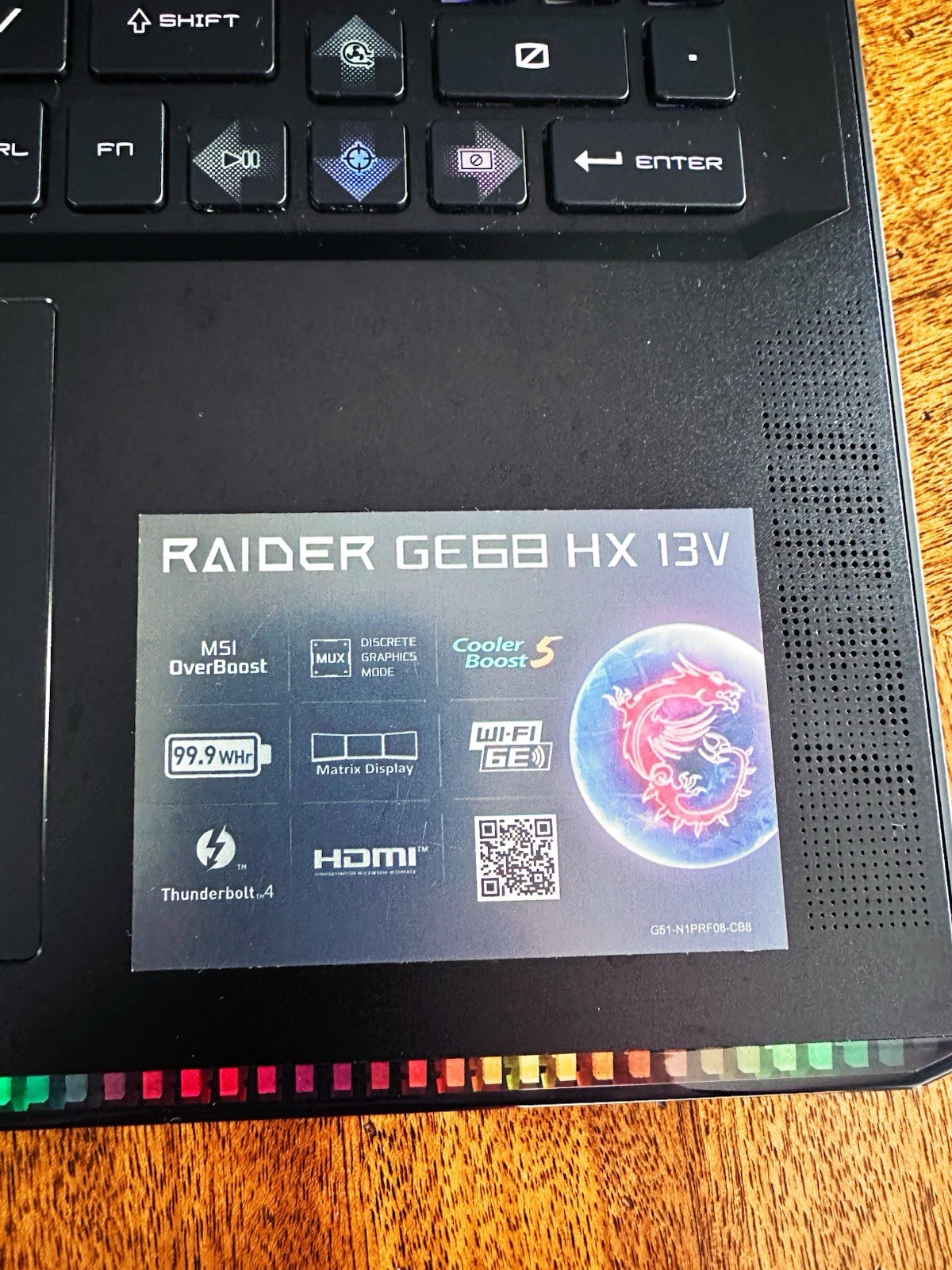MSI Raider GE68 HX 13VF-062US Gaming Laptop 16″ Full HD+ 144Hz