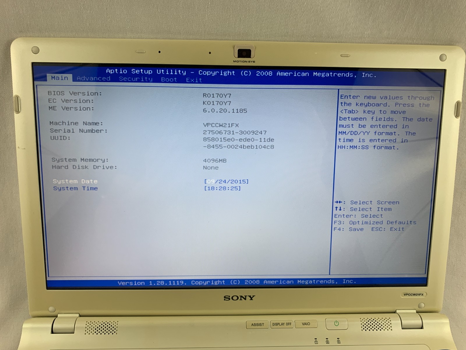 Sony VAIO PCG-61411L White Laptop Intel Core i3 2.13GHz, 4GB RAM, No HDD