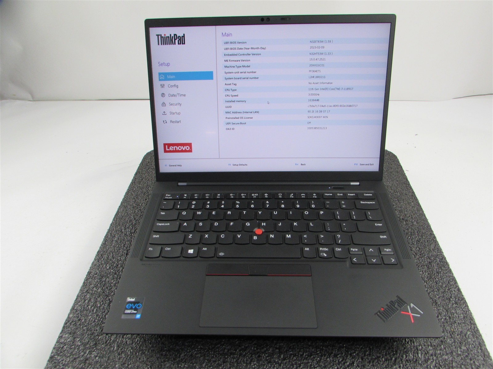 LENOVO THINKPAD X1 CARBON (9TH GEN) CORE I7-1185G7 512GB SSD 16GB RAM NO O.S