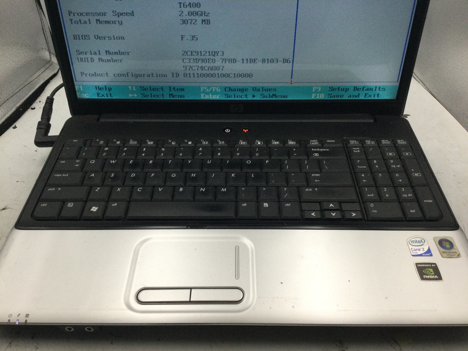 HP G60 LAPTOP – BOOTS TO BIOS – INTEL CORE 2 DUO – 3GB RAM – READ DESCRIPTION-BB