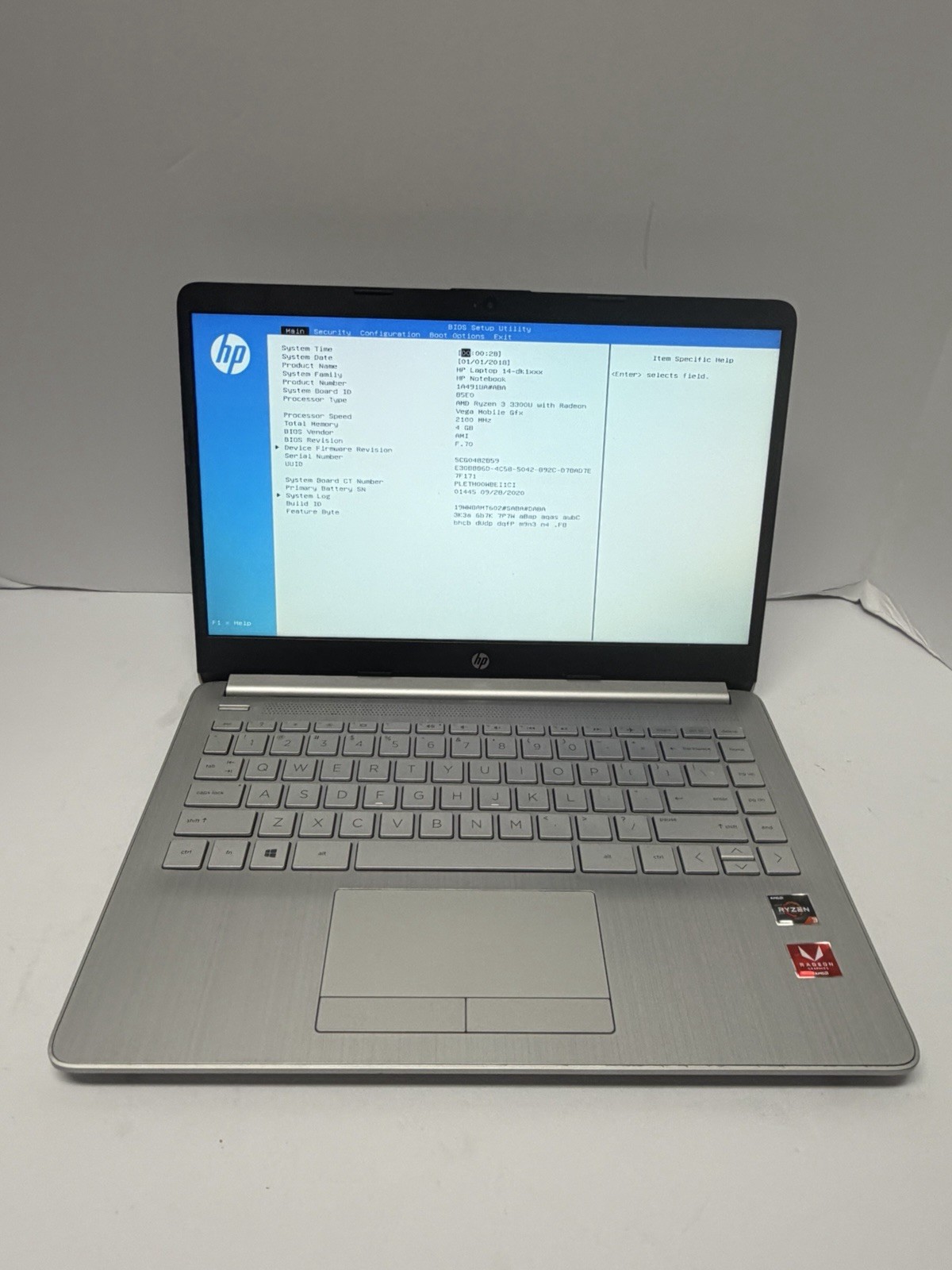 HP 14-DK1025WM 14″ Amd Ryzen 3 3300U 2.1Ghz Laptop w/ 4GB Ram, No HD, FREE SHIP