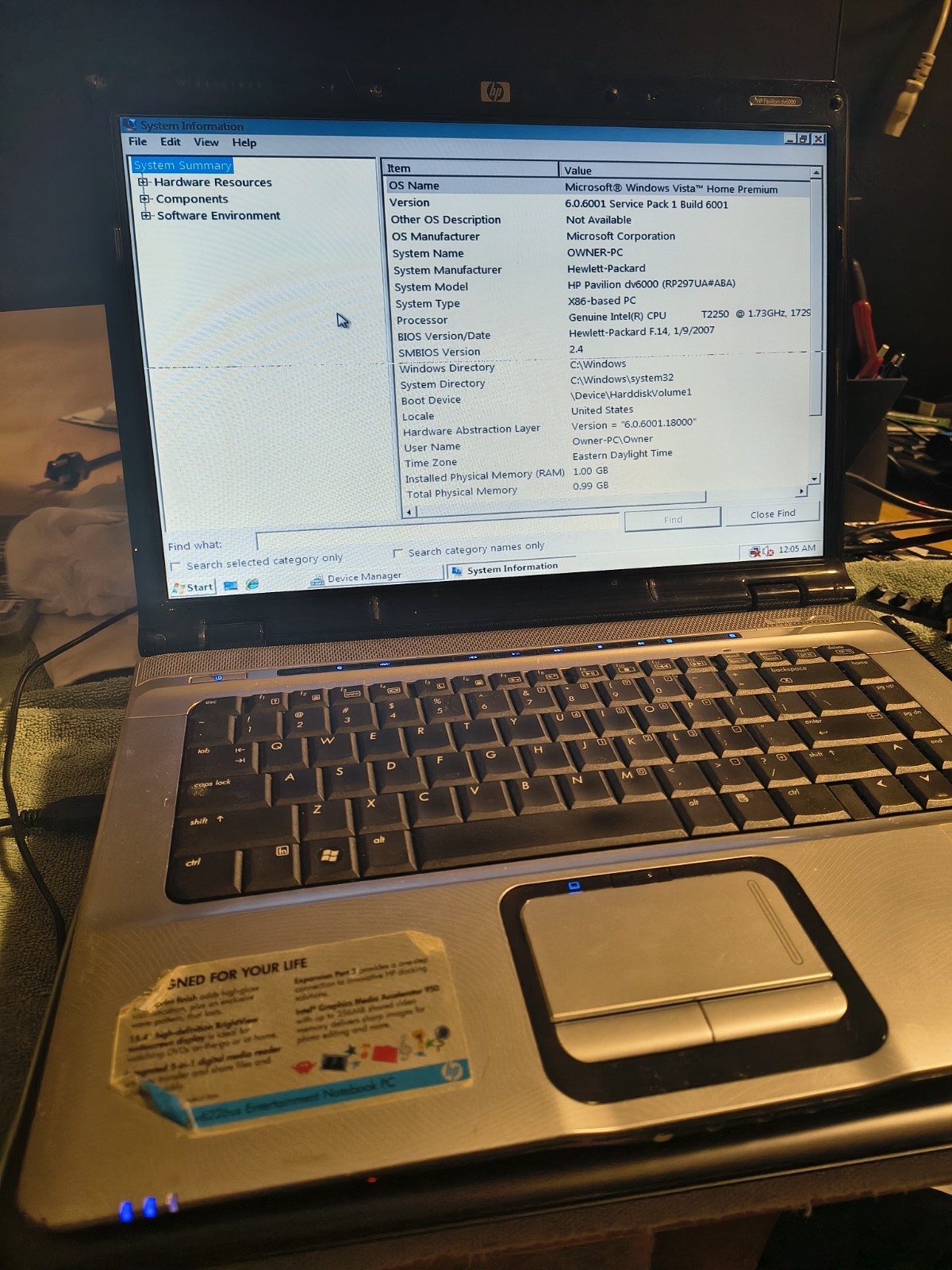HP Pavilion dv6000 15.4in Intel Pentium T2250 1GB Ram Windows Vista Screen Line