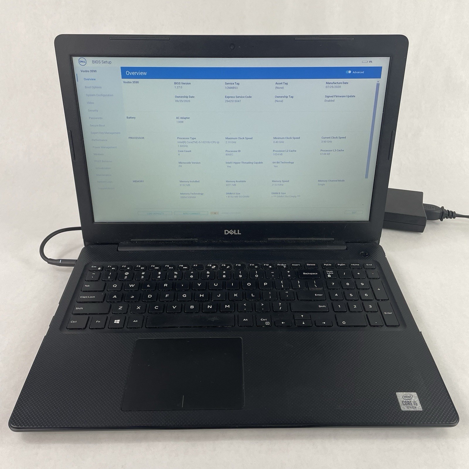 Dell Vostro 3590 15.6″ i5-10210U 1.60 GHz 8 GB RAM No SSD No OS No Battery