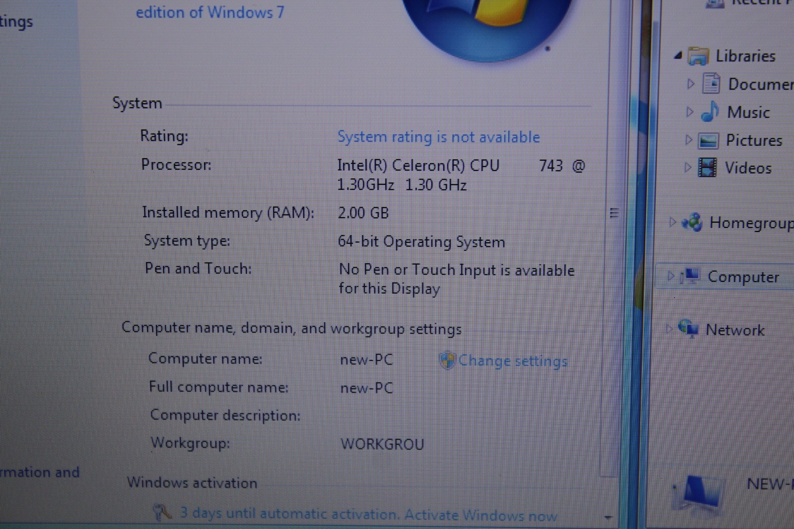 Dell Inspiron 11z PO3T Celeron 1.3ghz 2gb Ram Win 7 Home Premium WORKS!