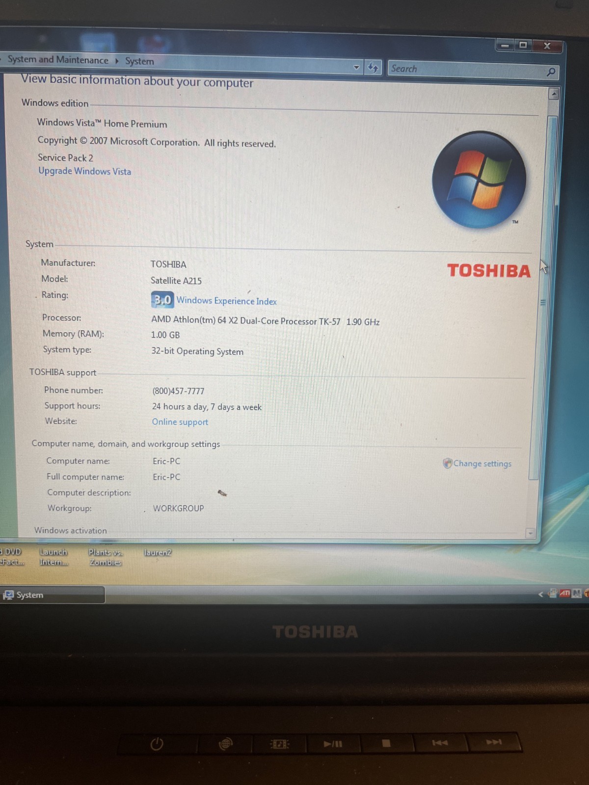 Toshiba Satellite A215 Win 147gb Ram, AMD , Wi-Fi, DVD Drive, WORKS WELL