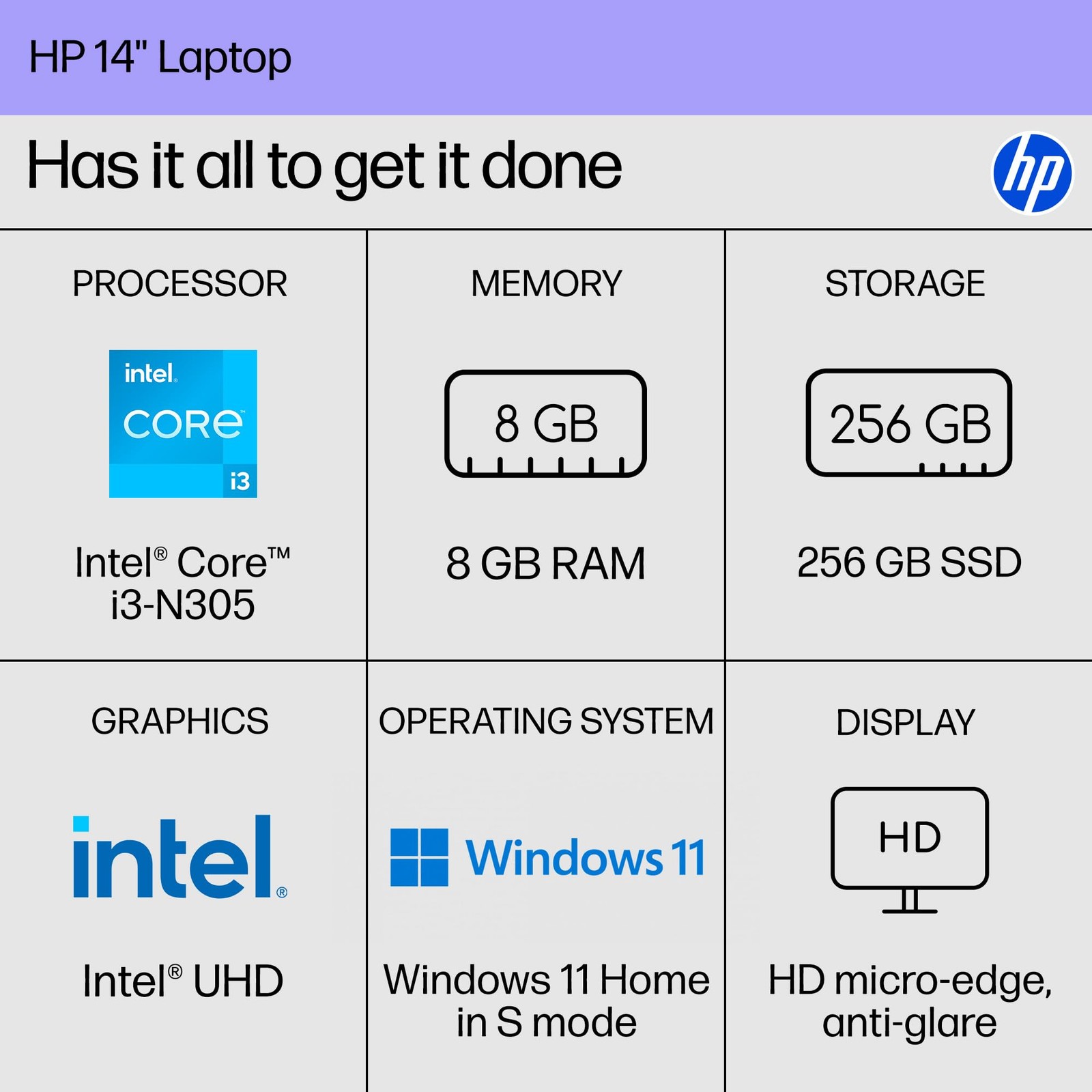 HP 14-ep0299nr 14″ HD LED Display i3-N305 8GB 256GB SSD Win11H S Natural Silver