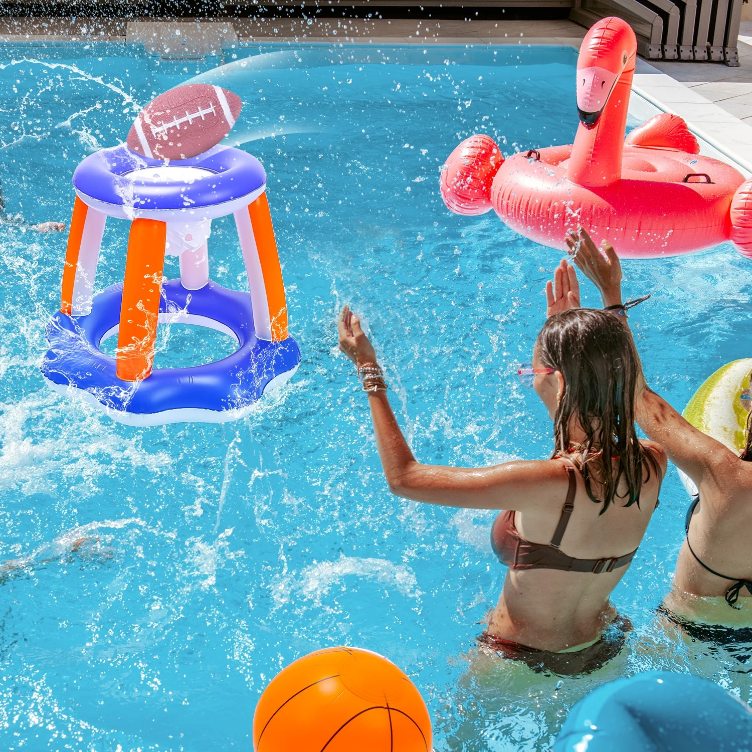 Inflatable Pool Toys, 2-In-1 Swimming Pool Basketball & Volleyball Sets, Floatin