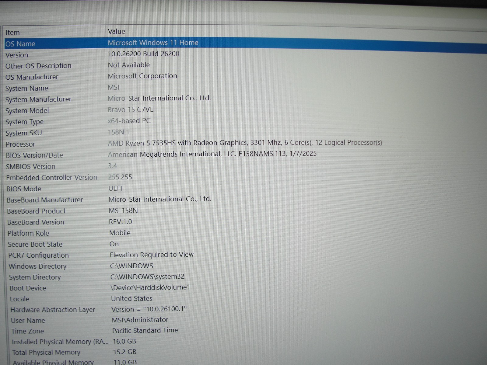 MSI Bravo 15 C7VE 15.6″ FHD 144Hz AMD Ryzen 5 7535HS 16GB RAM 512GB SSD RTX 4050