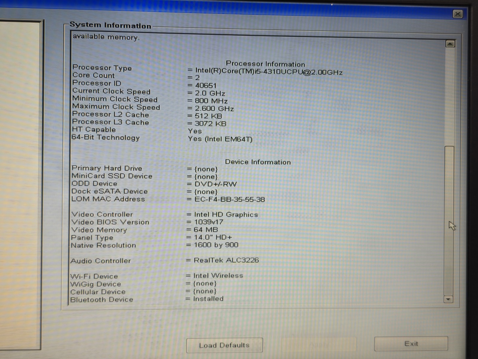 Dell Latitude E5440 Intel Core i5-4310U 2.0GHz 4GB RAM NO HDD/OS Boots Bios #45