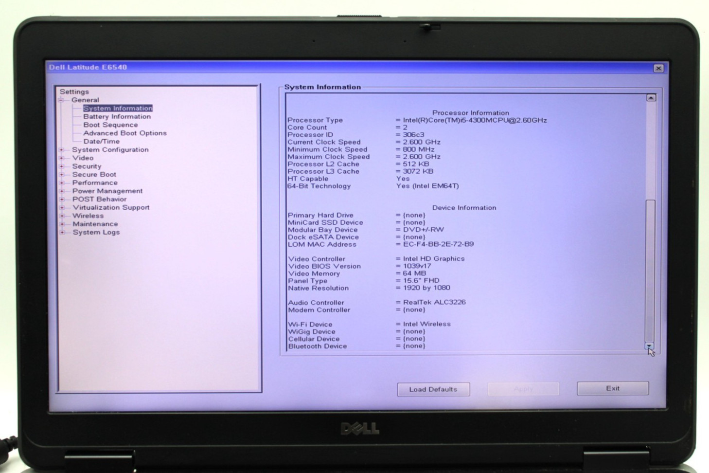 Dell Latitude E6540 i5-4300M@2.60GHz 8GB DDR3 NO STORAGE OR OS *USED/TESTED*