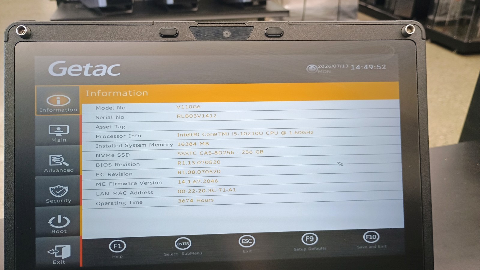 Getac V110G6 Quad Core i5-10210U 1.60GHz – 256GB SSD – 16GB – Win 11 Pro