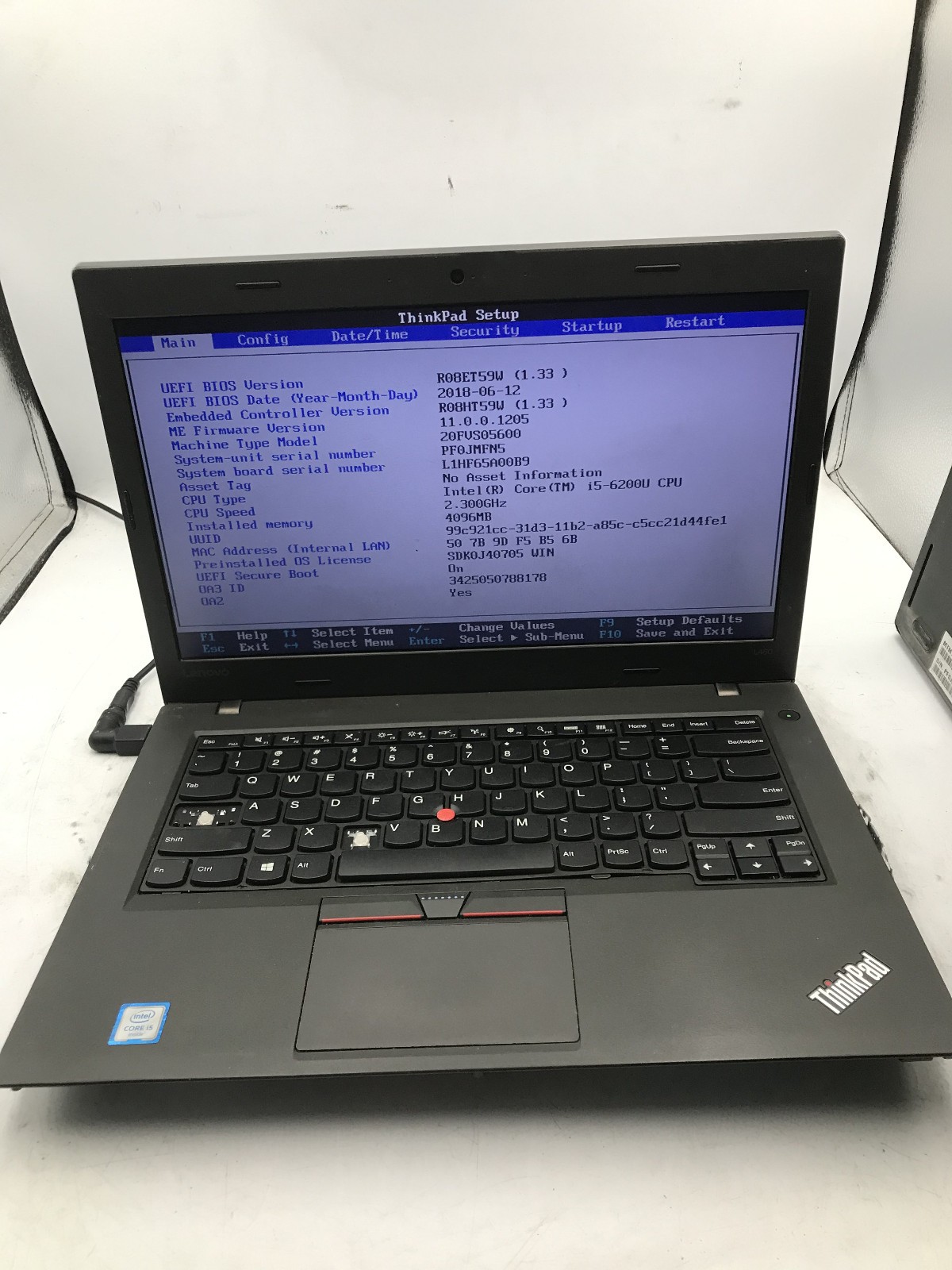 LENOVO THINKPAD L460 – BOOTS TO BIOS – INTEL I5 6200U – NO RAM -READ DESCRIP- BB