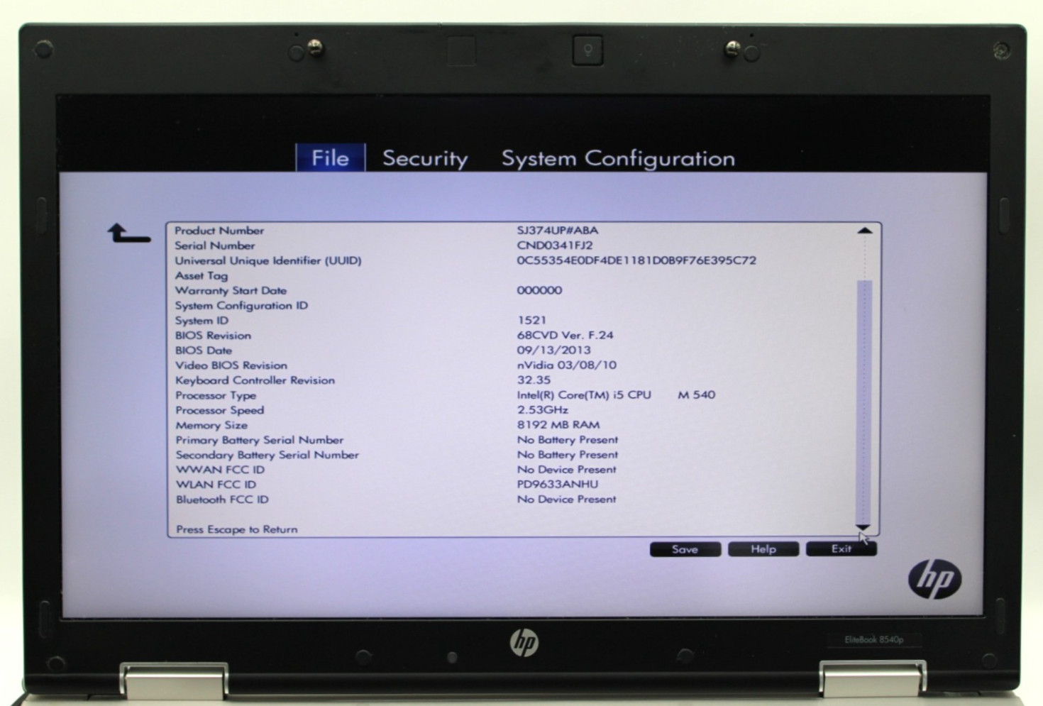 HP Elitebook 8540p i5-540M@2.53GHz 4GB DDR3 NO STORAGE OR OS *USED/TESTED*