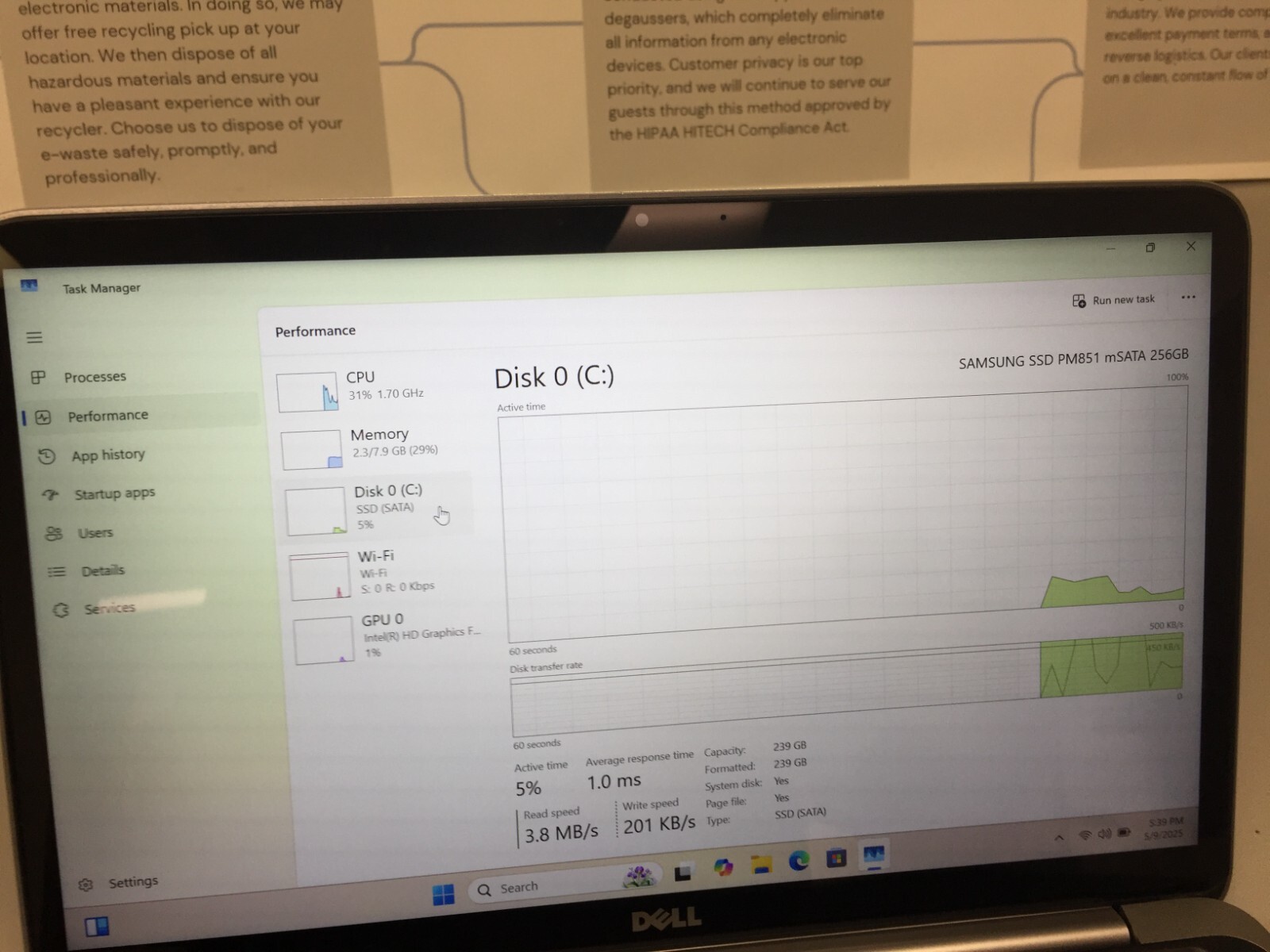 Dell XPS 13 9333 13.3” core i5 4th gen 1.70GHZ 8GB RAM 256GB SSD WIN 11 PRO