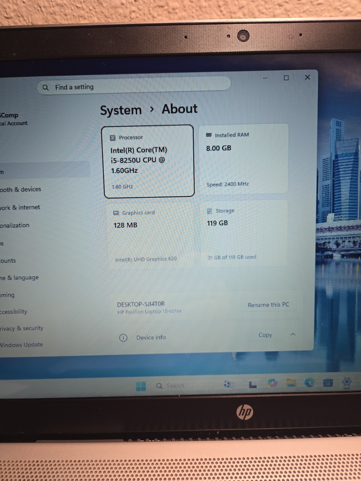 HP Tscr15,6/ i5-8250u/ 8Gb/ ssd 127Gb/Camera/../ Battery Is BAD, NO AC #12