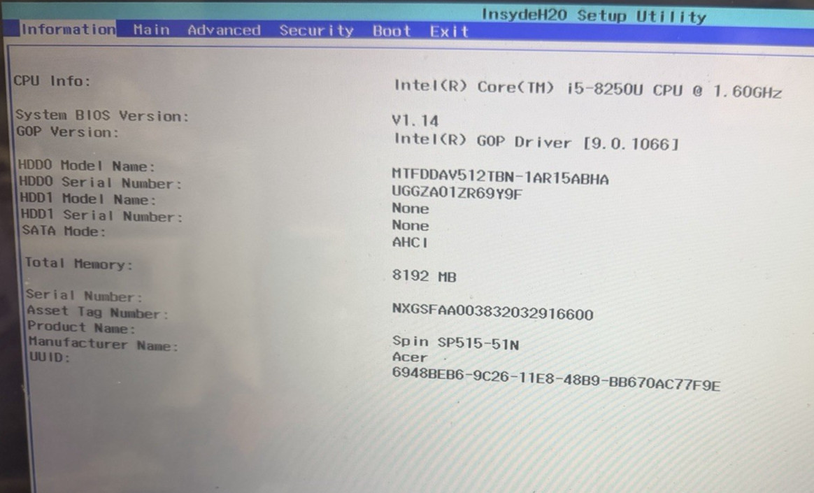 ACER SPIN5 SERIES | i5-8250u 8GB RAM TOUCH | NO HDD NO OS NO CHARGER ~ SP515-51N