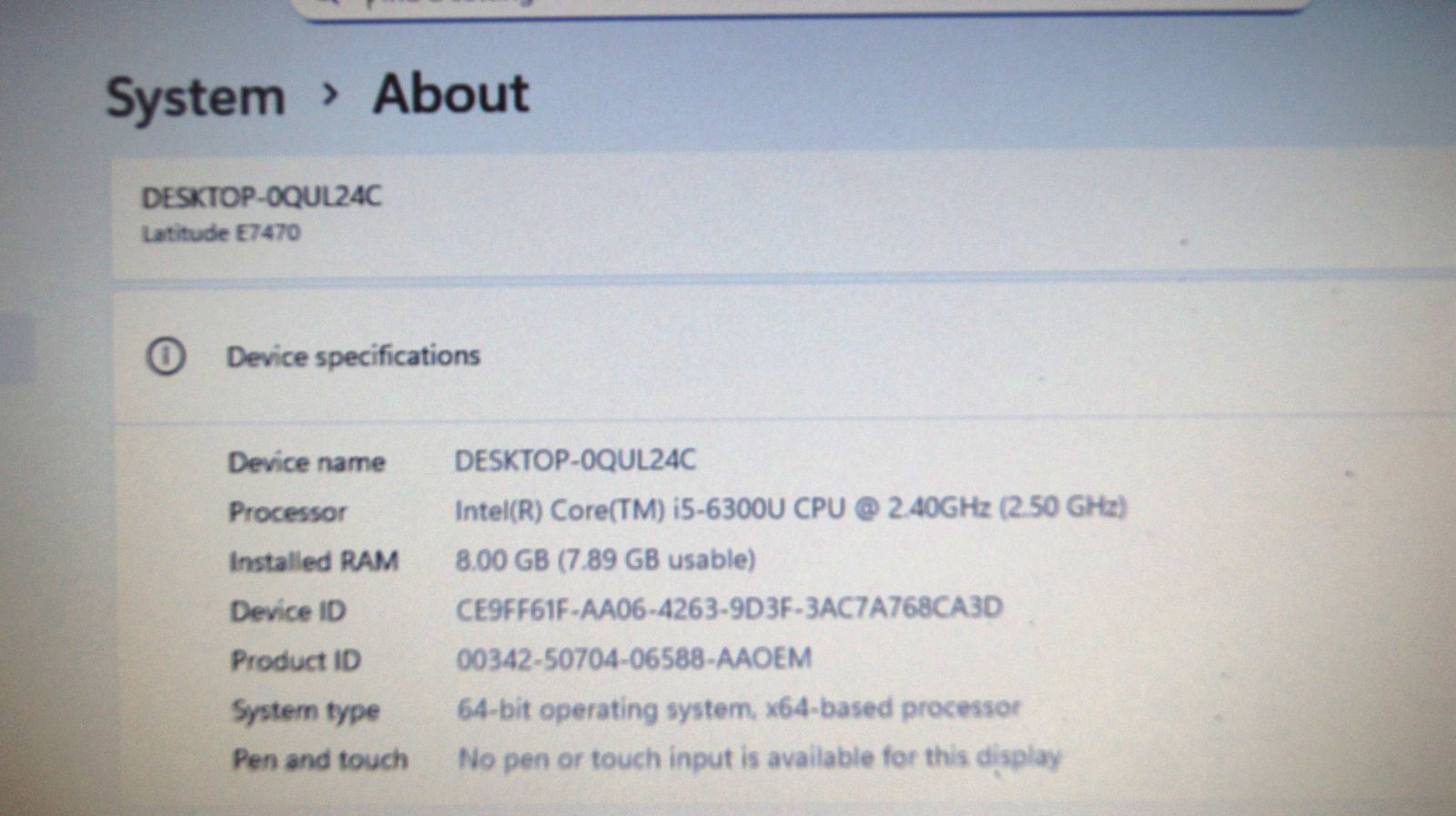 Dell Latitude E7470-i5-6300U@2.40GHz 8GB DDR4 Ram 128GB NFGG SSD W11P