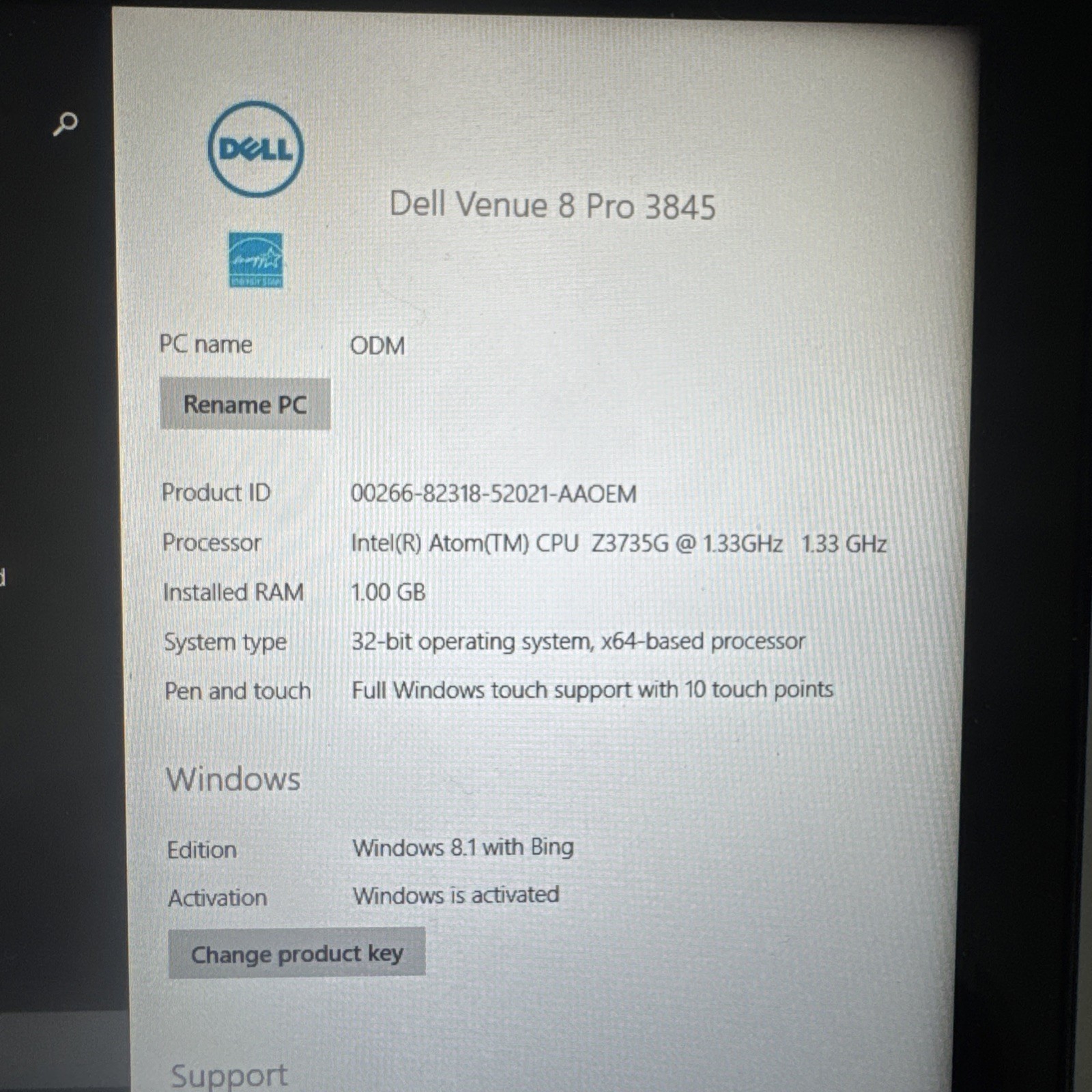 Dell VENUE 8 PRO 3845 Tablet INTEL ATOM Z3735G 18GB SSD 1GB BLACK