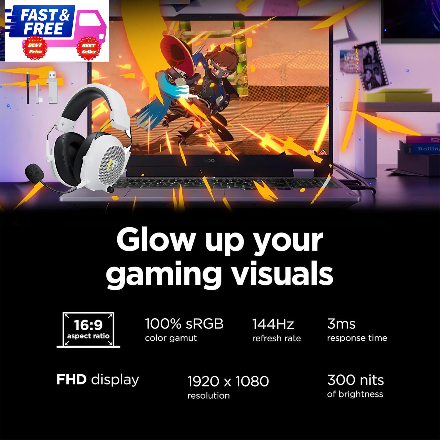LOQ 15.6″ FHD 144Hz Gaming Laptop Ryzen 7 250 RTX 5050 16GB 512GB SSD Win11 Pro