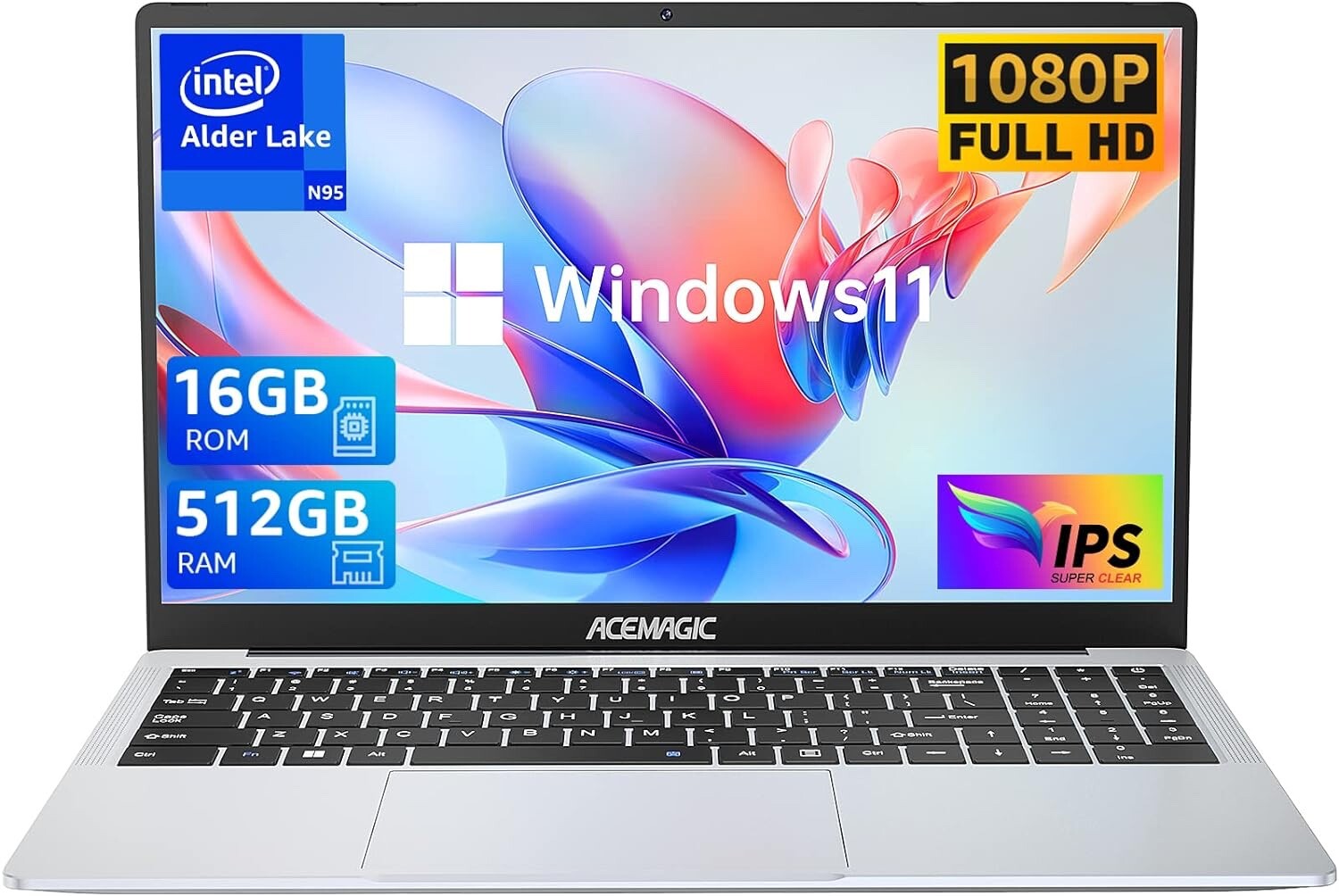 ACEMAGIC 16″ FHD PC Laptop CPU Intel 12th N-95 16GB RAM 512GB M.2 SSD WIFI 1080P