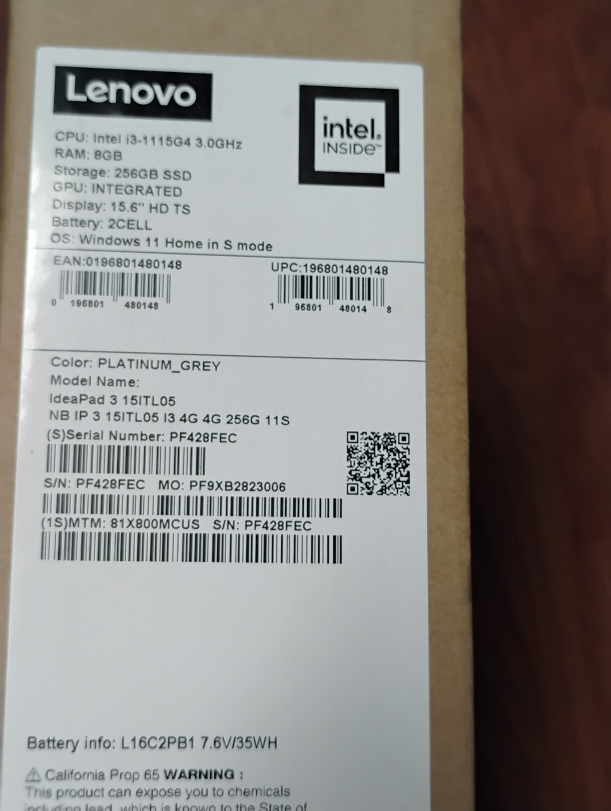 Lenovo 15.6″ HD Touchscreen Laptop Intel i3-1115G4 256GB SSD, 8GB, Win 11 NEW