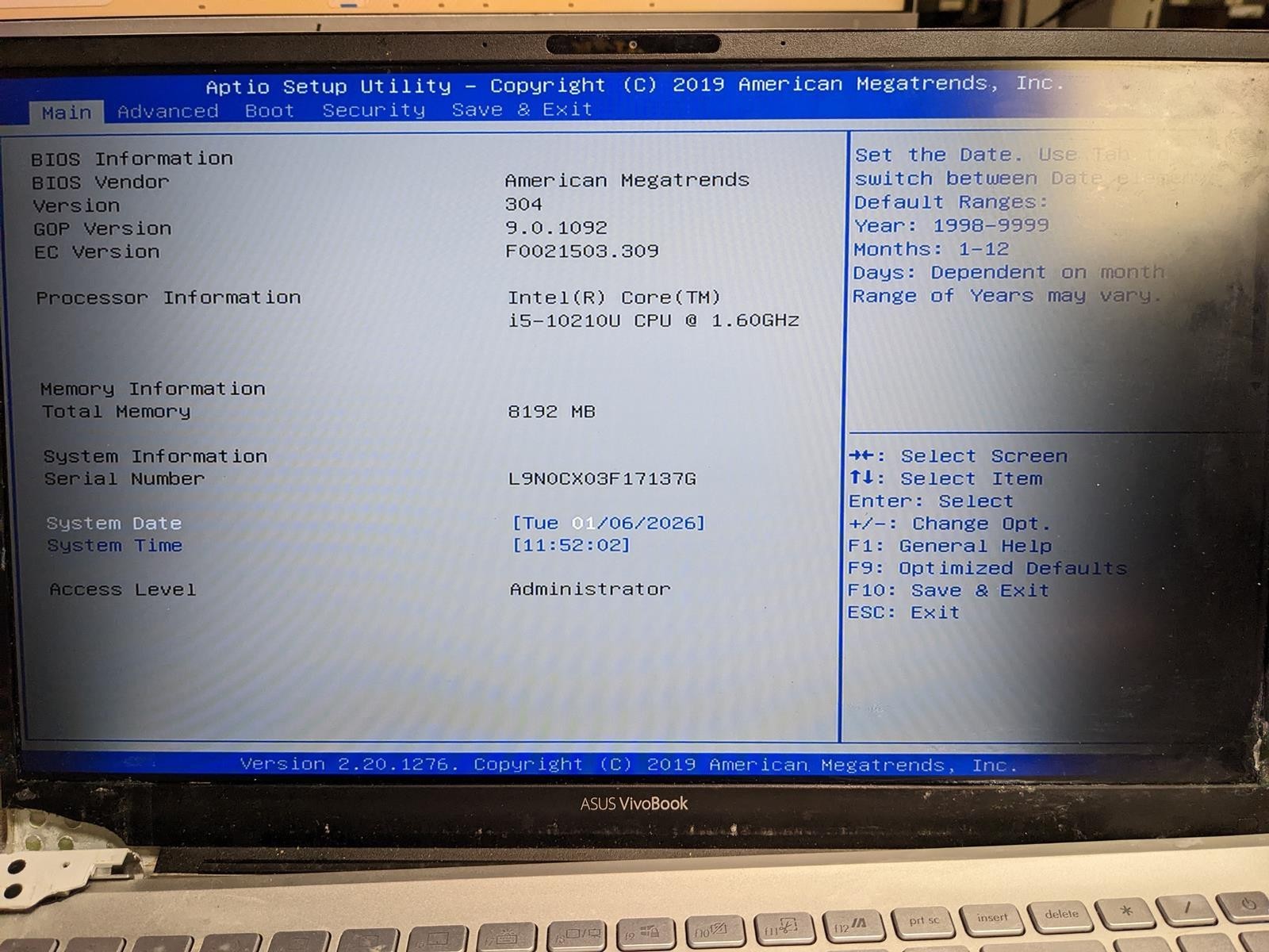 ASUS VIVOBOOK 15 S532F i5-10210U @ 1.60 GHz, 8GB RAM, NO HDD/OS – (FOR PARTS)